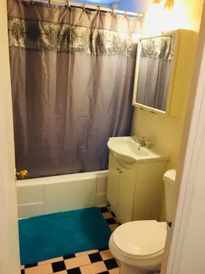 a bathroom with a toilet and a sink and a shower at Stylish Montreal Apartment: Comfortable Stay in the Golden Square Mile in Montréal