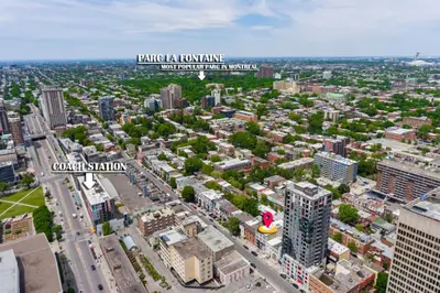 an aerial view of a city with tall buildings at DownTown King Loft in Montréal