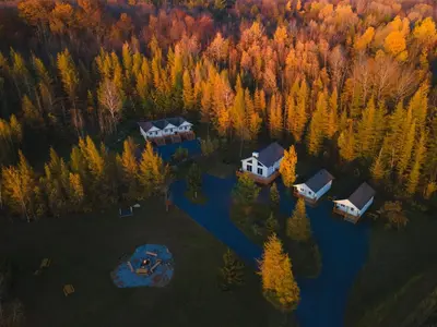 an aerial view of a house in a forest at Chalet 6 OST Shefford in Shefford
