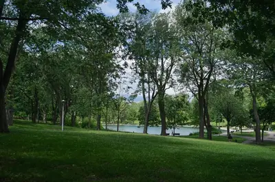 a park with a lake and trees and green grass at updated and cozy 2 bedroom unit, fully furnished, downtown, 32 days minimum in Montréal