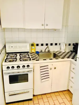a kitchen with a white stove and a sink at Stylish Montreal Apartment Comfortable Stay in the Golden Square Mile in Montréal