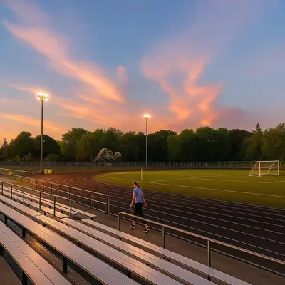 a person walking on a track in a stadium at Charming Vintage Home Park View Family-Ready in Montréal