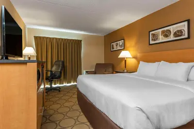 a hotel room with a large bed and a television at Comfort Inn Thetford Mines in Thetford Mines